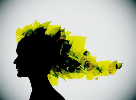 Foliage girl head silhouette (spring leafs) Stock Photo - Budget Royalty-Free & Subscription, Code: 400-04363057