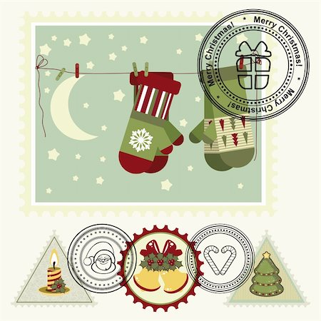 Series of stylized Christmas post stamps. Stock Photo - Budget Royalty-Free & Subscription, Code: 400-04363394