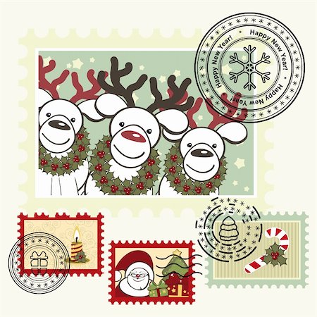 Series of stylized Christmas post stamps. Stock Photo - Budget Royalty-Free & Subscription, Code: 400-04363395