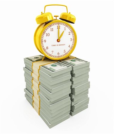 simsearch:400-04268399,k - Time is money concept isolated on white. Alarm clock on stacks of dollars Stock Photo - Budget Royalty-Free & Subscription, Code: 400-04374096