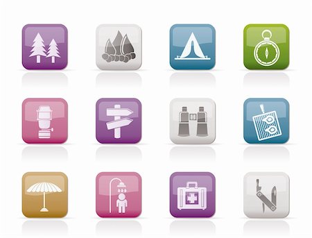 pine forest tent - Camping, travel and Tourism icons - vector icon set Stock Photo - Budget Royalty-Free & Subscription, Code: 400-04374408