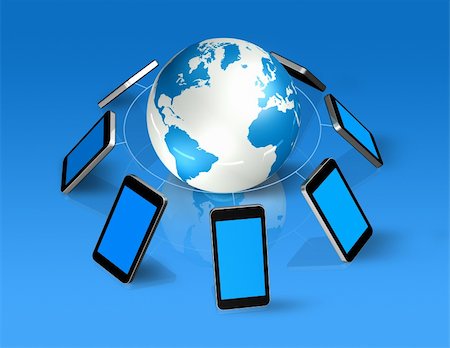 simsearch:400-04376796,k - 3D isolated mobile phones around a world globe Foto de stock - Super Valor sin royalties y Suscripción, Código: 400-04376793
