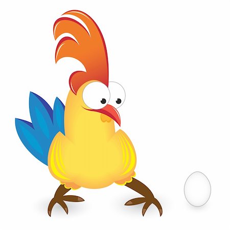 Illustration of isolated cartoon Cock with Egg on white background Stock Photo - Budget Royalty-Free & Subscription, Code: 400-04377002