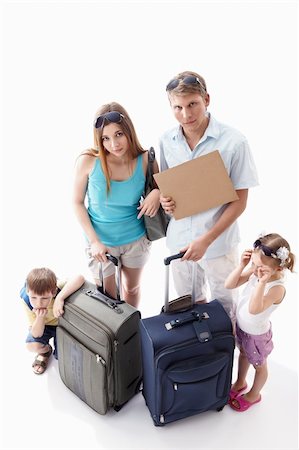 empty suitcase - Weary families with children with an empty plate on a white background Stock Photo - Budget Royalty-Free & Subscription, Code: 400-04377640