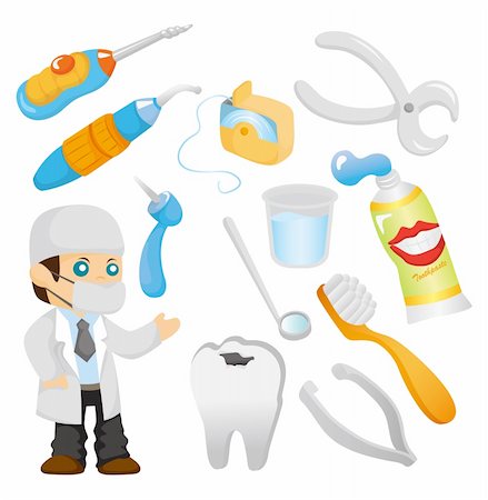 dental floss - cartoon dentist tool icon set Stock Photo - Budget Royalty-Free & Subscription, Code: 400-04378649