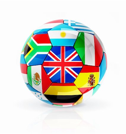 Soccer ball from flag with reflection and shadow on white background. 3D render Stock Photo - Budget Royalty-Free & Subscription, Code: 400-04379573