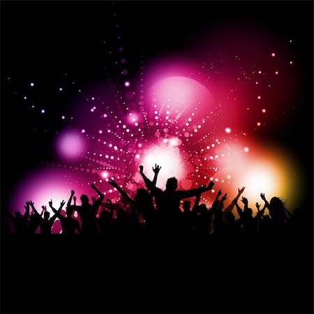simsearch:400-04389591,k - Silhouette of a party audience on a glowing lights background Stock Photo - Budget Royalty-Free & Subscription, Code: 400-04379760
