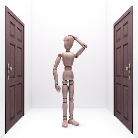 destiny direction - Wooden doll between two doors. Concept of choice and destination. Stock Photo - Budget Royalty-Free & Subscription, Code: 400-04370498