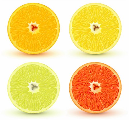 fresh juice and fruits graphics - Vector illustration of Slices of citrus fruits: orange, red grapefruit, lemon and lime. Great for making patterns Stock Photo - Budget Royalty-Free & Subscription, Code: 400-04370569