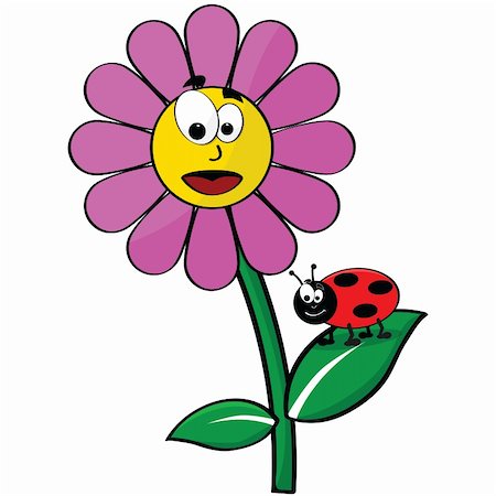 Cartoon illustration showing a happy flower and a ladybug Stock Photo - Budget Royalty-Free & Subscription, Code: 400-04371350