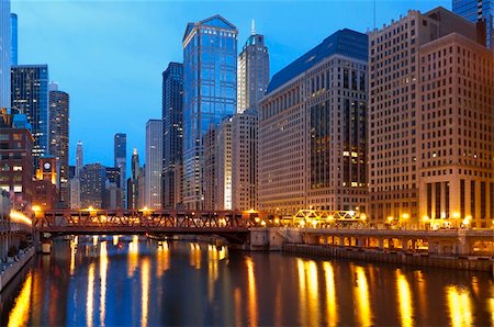 Image of Chicago downtown district at twilight. Stock Photo - Budget Royalty-Free & Subscription, Code: 400-04371508