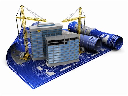 simsearch:400-06424061,k - abstract 3d illustration of two cranes and building Stock Photo - Budget Royalty-Free & Subscription, Code: 400-04372473