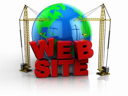 3d illustration of two cranes building 'web site' text, web design concept Stock Photo - Budget Royalty-Free & Subscription, Code: 400-04372563