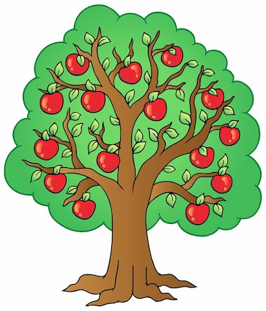 fruit trees drawing - Cartoon apple tree - vector illustration. Stock Photo - Budget Royalty-Free & Subscription, Code: 400-04372749