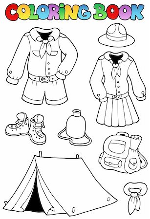 Coloring book with scout clothes - vector illustration. Stock Photo - Budget Royalty-Free & Subscription, Code: 400-04372764