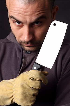 Portrait of scary man with cleaver Photographie de stock - Aubaine LD & Abonnement, Code: 400-04372990