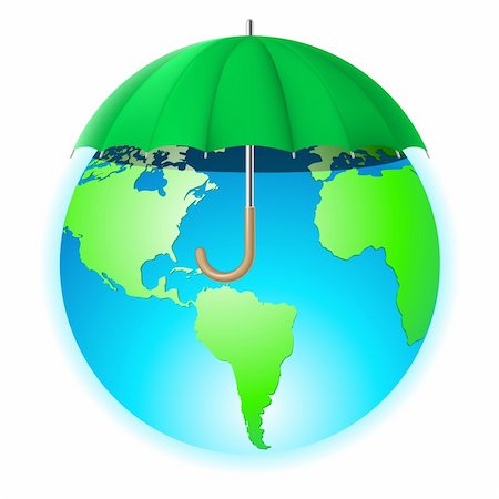 Protecting the planet. Illustration of the planet under an umbrella on a white background Stock Photo - Budget Royalty-Free & Subscription, Code: 400-04384468