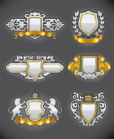 decorative iron - heraldic vintage emblems set silver and gold vector illustration Stock Photo - Budget Royalty-Free & Subscription, Code: 400-04385539