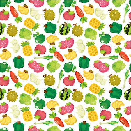 cartoon Fruits and Vegetables seamless pattern Stock Photo - Budget Royalty-Free & Subscription, Code: 400-04386249