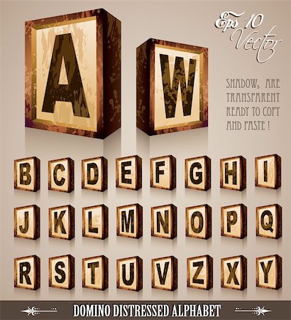 fonts with collage - Vintage Domino Style Alphabet 3D with distressed antique look. Shadows are transparent so ready to be placed everywhere Stock Photo - Budget Royalty-Free & Subscription, Code: 400-04388829