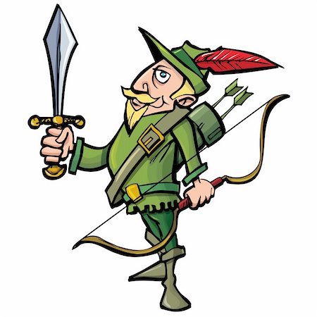 Cartoon Robin Hood with a sword.Isolated on white Stock Photo - Budget Royalty-Free & Subscription, Code: 400-04389237