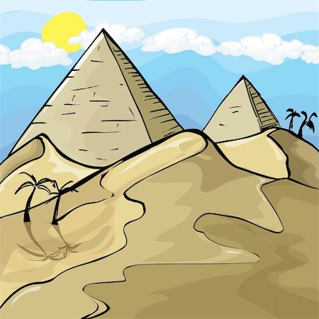 simsearch:400-04121488,k - Illustration of Egyptian Pyramids. Sky and sun behind Foto de stock - Super Valor sin royalties y Suscripción, Código: 400-04389231