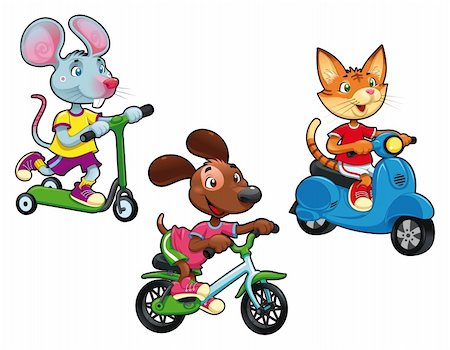 sports scooters - Animals on vehicles. Funny cartoon and vector isolated characters. Stock Photo - Budget Royalty-Free & Subscription, Code: 400-04389272