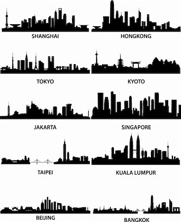 detailed vector illustration of different asian cities Stock Photo - Budget Royalty-Free & Subscription, Code: 400-04389795