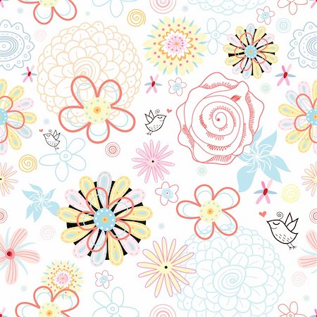 simsearch:400-05375439,k - seamless bright floral pattern with birds on a white background Stock Photo - Budget Royalty-Free & Subscription, Code: 400-04380182