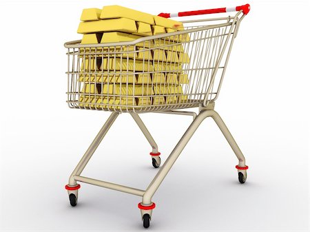 shop cart cash - The sopping cart with full gold ingots inside Stock Photo - Budget Royalty-Free & Subscription, Code: 400-04381080