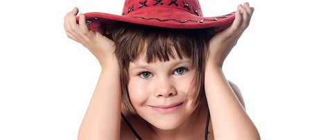 simsearch:400-05153083,k - Beautiful little girl in a red hat on a white background Stock Photo - Budget Royalty-Free & Subscription, Code: 400-04382373