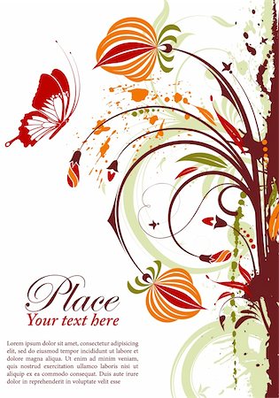 filigree designs in trees and insects - Grunge floral frame with butterfly, element for design, vector illustration Stock Photo - Budget Royalty-Free & Subscription, Code: 400-04382726