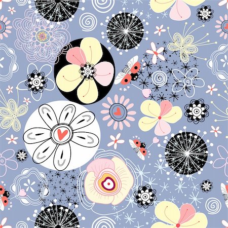 simsearch:400-05375439,k - seamless floral pattern with ladybirds on a blue background Stock Photo - Budget Royalty-Free & Subscription, Code: 400-04383274