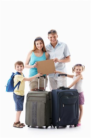 empty suitcase - Families with suitcases holding an empty plate on a white background Stock Photo - Budget Royalty-Free & Subscription, Code: 400-04383825