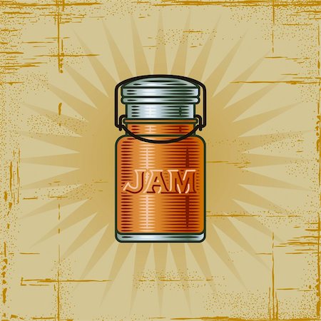 Retro jam jar in woodcut style. Decorative vector illustration. Stock Photo - Budget Royalty-Free & Subscription, Code: 400-04394301