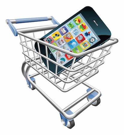 An illustration of a shopping cart trolley with smart phone mobile phone Stock Photo - Budget Royalty-Free & Subscription, Code: 400-04394876