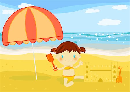 Digital illustartion about a cute smiling little gil sunbathing on the beach Stock Photo - Budget Royalty-Free & Subscription, Code: 400-04398257