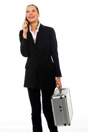 simsearch:400-04398921,k - Young businesswoman on a cell phone with a briefcase on white background studio Stock Photo - Budget Royalty-Free & Subscription, Code: 400-04398914