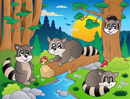 rivulet - Forest scene with various animals 7 - vector illustration. Stock Photo - Budget Royalty-Free & Subscription, Code: 400-04399070