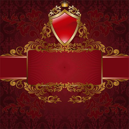 simsearch:400-04400418,k - frame with gold ornaments and a shield on red background Stock Photo - Budget Royalty-Free & Subscription, Code: 400-04399361