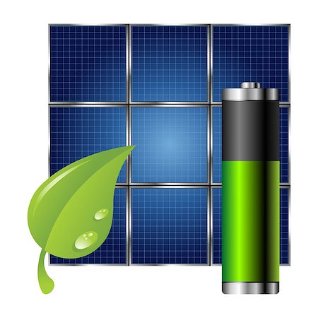 Clean energy. Solar panel green leaf and battery Stock Photo - Budget Royalty-Free & Subscription, Code: 400-04399454