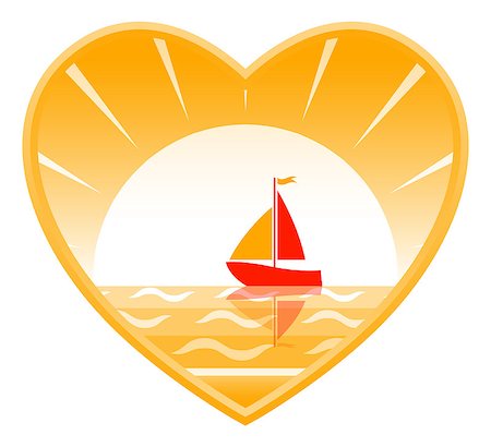 simsearch:400-05944023,k - vector sailboat floating on the sea in heart on white background, Adobe Illustrator 8 format Stock Photo - Budget Royalty-Free & Subscription, Code: 400-04399614