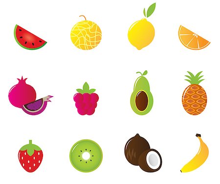 simsearch:400-05891431,k - 12 fruit and berries cute icons collection. Vector Illustration. Stock Photo - Budget Royalty-Free & Subscription, Code: 400-04399895