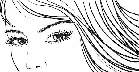 female eyes drawing - beautiful girl eyes and light long hair Stock Photo - Budget Royalty-Free & Subscription, Code: 400-04390818