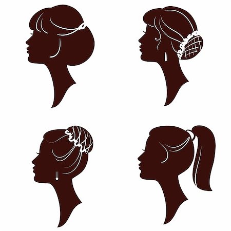 female side profile head silhouette - Hairstyles,vector beautiful women and girl silhouettes Stock Photo - Budget Royalty-Free & Subscription, Code: 400-04390819