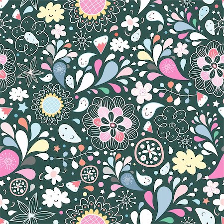 simsearch:400-05375439,k - seamless bright festive pattern of drops and flowers on a dark background Stock Photo - Budget Royalty-Free & Subscription, Code: 400-04390982