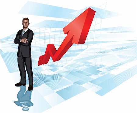 Confident young businessman in front of abstract arrow graph background concept Stock Photo - Budget Royalty-Free & Subscription, Code: 400-04391404