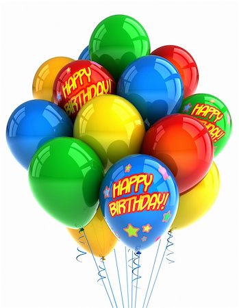 Colorful party balloons celebrating a birthday over white Stock Photo - Budget Royalty-Free & Subscription, Code: 400-04391569