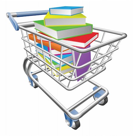 An illustration of a shopping cart trolley full of books Photographie de stock - Aubaine LD & Abonnement, Code: 400-04392650