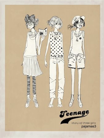 summer body cartoon - fashion girls  illustration vector drawing penciled sketch Stock Photo - Budget Royalty-Free & Subscription, Code: 400-04393093
